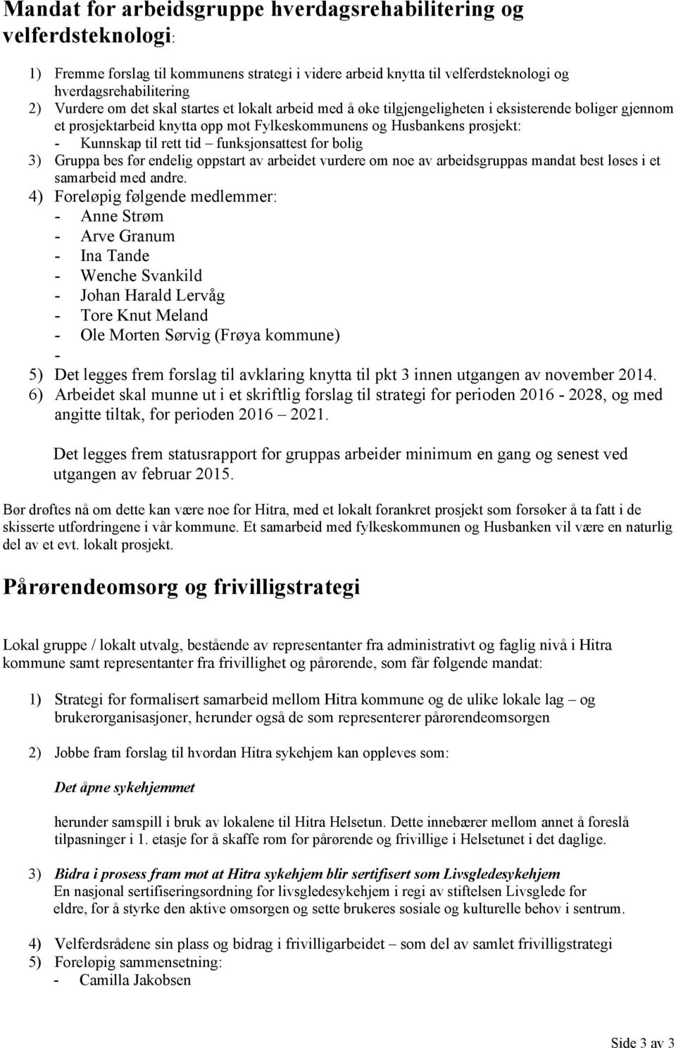 funksjonsattest for bolig 3) Gruppa bes før endelig oppstart av arbeidet vurdere om noe av arbeidsgruppas mandat best løses i et samarbeid med andre.