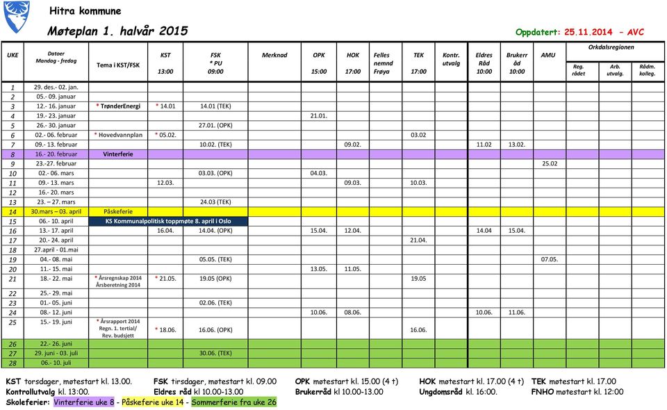 - 23. januar 21.01. 5 26.- 30. januar 27.01. (OPK) 6 02.- 06. februar * Hovedvannplan * 05.02. 03.02 7 09.- 13. februar 10.02. (TEK) 09.02. 11.02 13.02. 8 16.- 20. februar Vinterferie 9 23.-27.