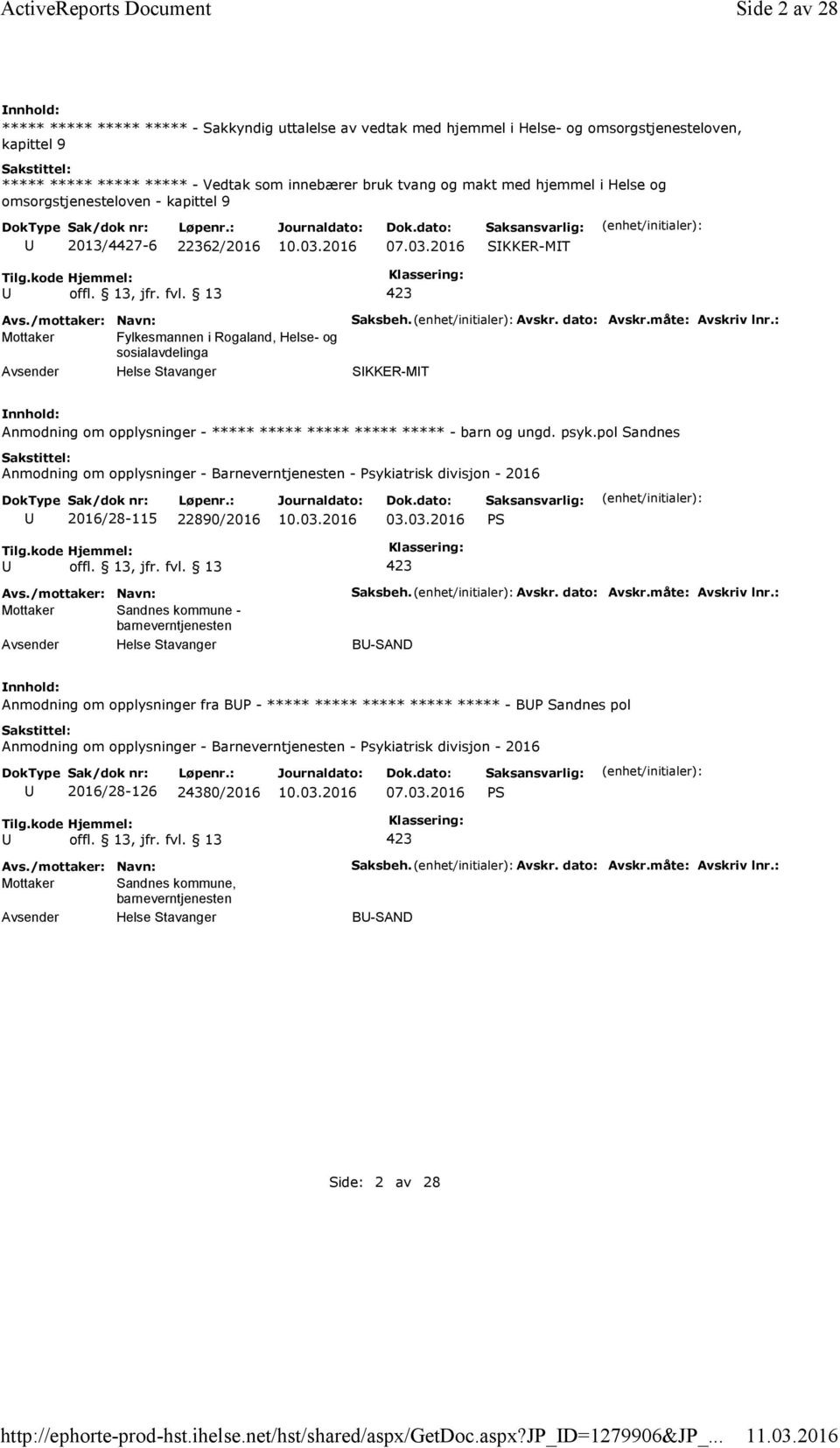 hjemmel i Helse og omsorgstjenesteloven - kapittel 9 2013/4427-6 22362/2016 07.03.2016 SKKER-MT Mottaker Fylkesmannen i Rogaland, Helse-og sosialavdelinga Saksbeh. Avskr. dato: Avskr.