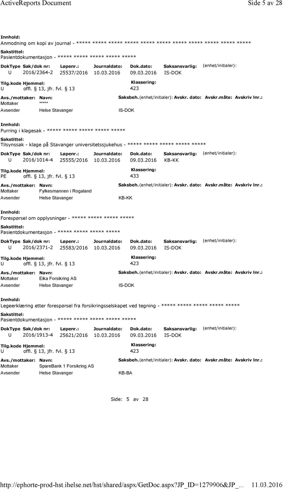 måte: Avskriv lnr.: Purring i klagesak - ***** ***** ***** ***** ***** Tilsynssak - klage på Stavanger universitetssjukehus - ***** ***** ***** ***** ***** 2016/1014-4 25555/2016 KB-KK PE offl.