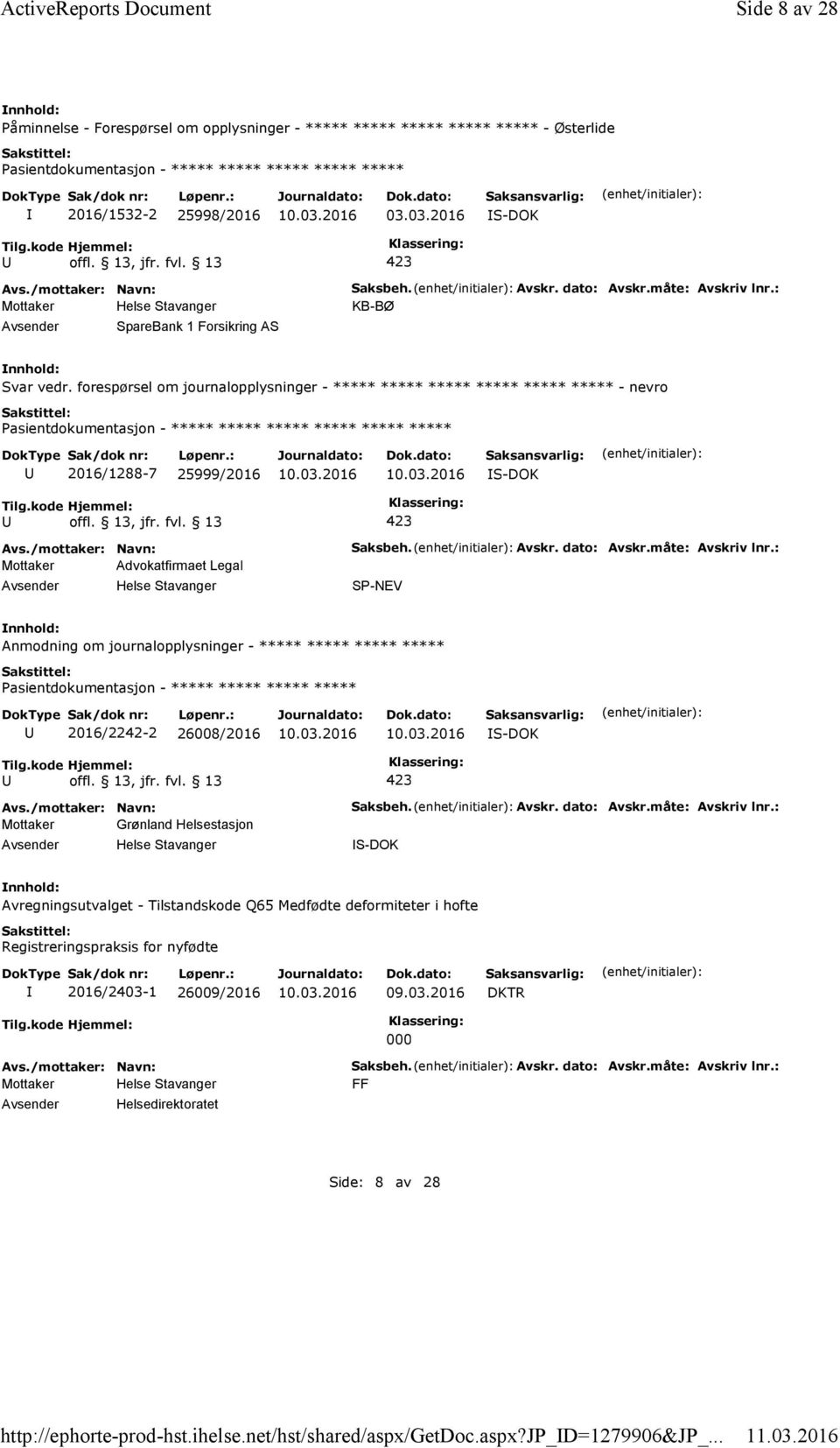 måte: Avskriv lnr.: KB-BØ Svar vedr. forespørsel om journalopplysninger - ***** ***** ***** ***** ***** ***** - nevro ***** ***** 2016/1288-7 25999/2016 Mottaker Advokatfirmaet Legal Saksbeh. Avskr. dato: Avskr.