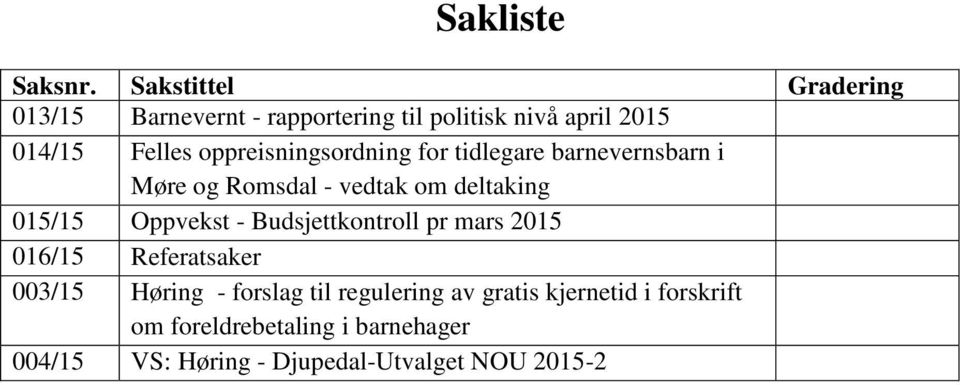 oppreisningsordning for tidlegare barnevernsbarn i Møre og Romsdal - vedtak om deltaking 015/15 Oppvekst