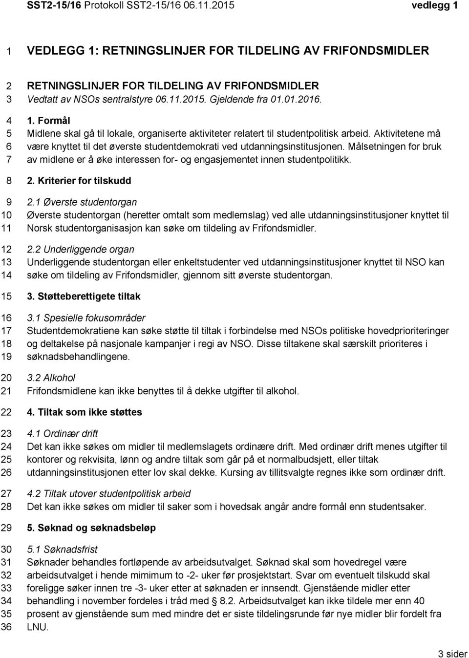 TILDELING AV FRIFONDSMIDLER av NSOs sentralstyre 06.11.2015. Gjeldende fra 01.01.2016. 1. Formål Midlene skal gå til lokale, organiserte aktiviteter relatert til studentpolitisk arbeid.