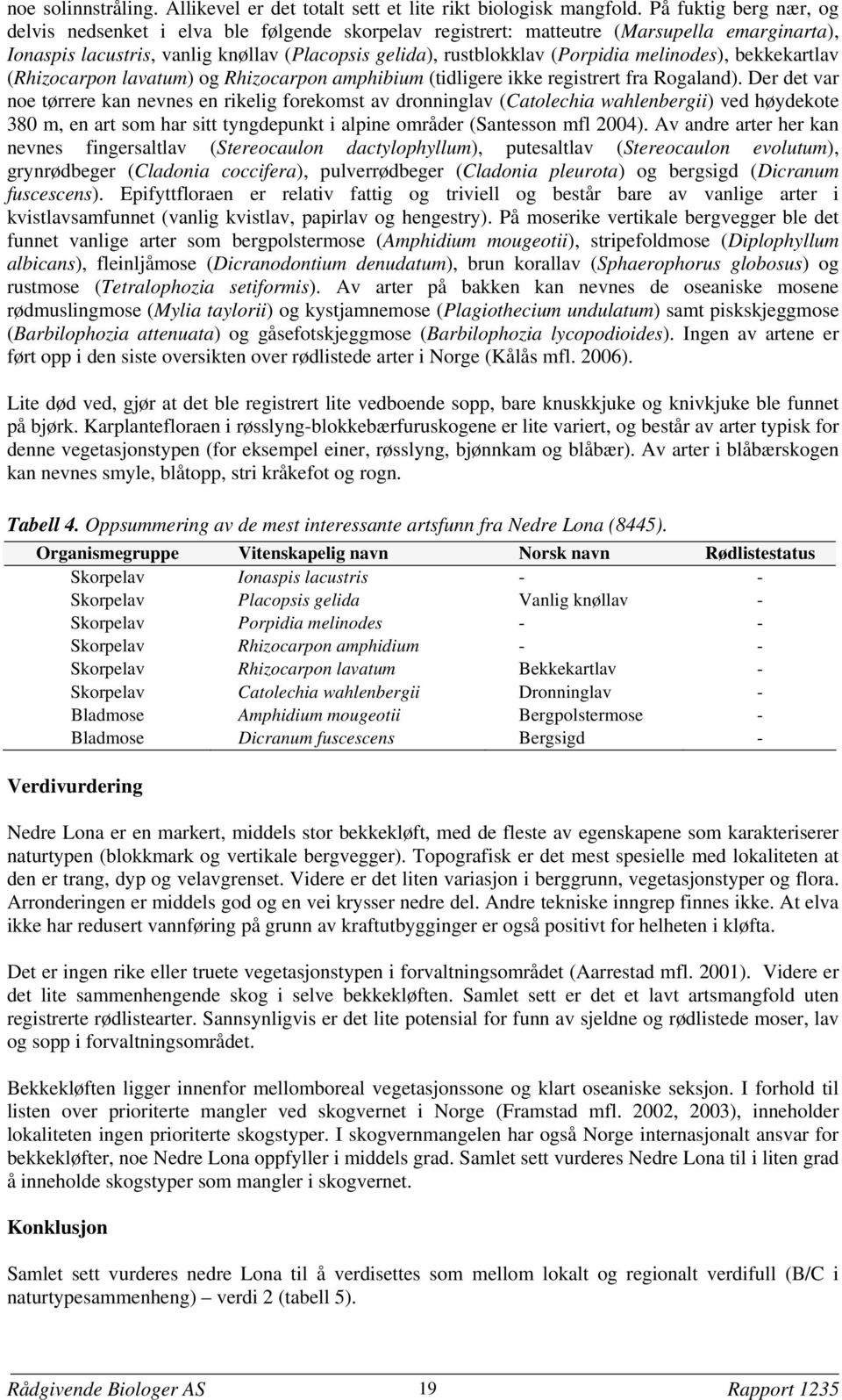 melinodes), bekkekartlav (Rhizocarpon lavatum) og Rhizocarpon amphibium (tidligere ikke registrert fra Rogaland).