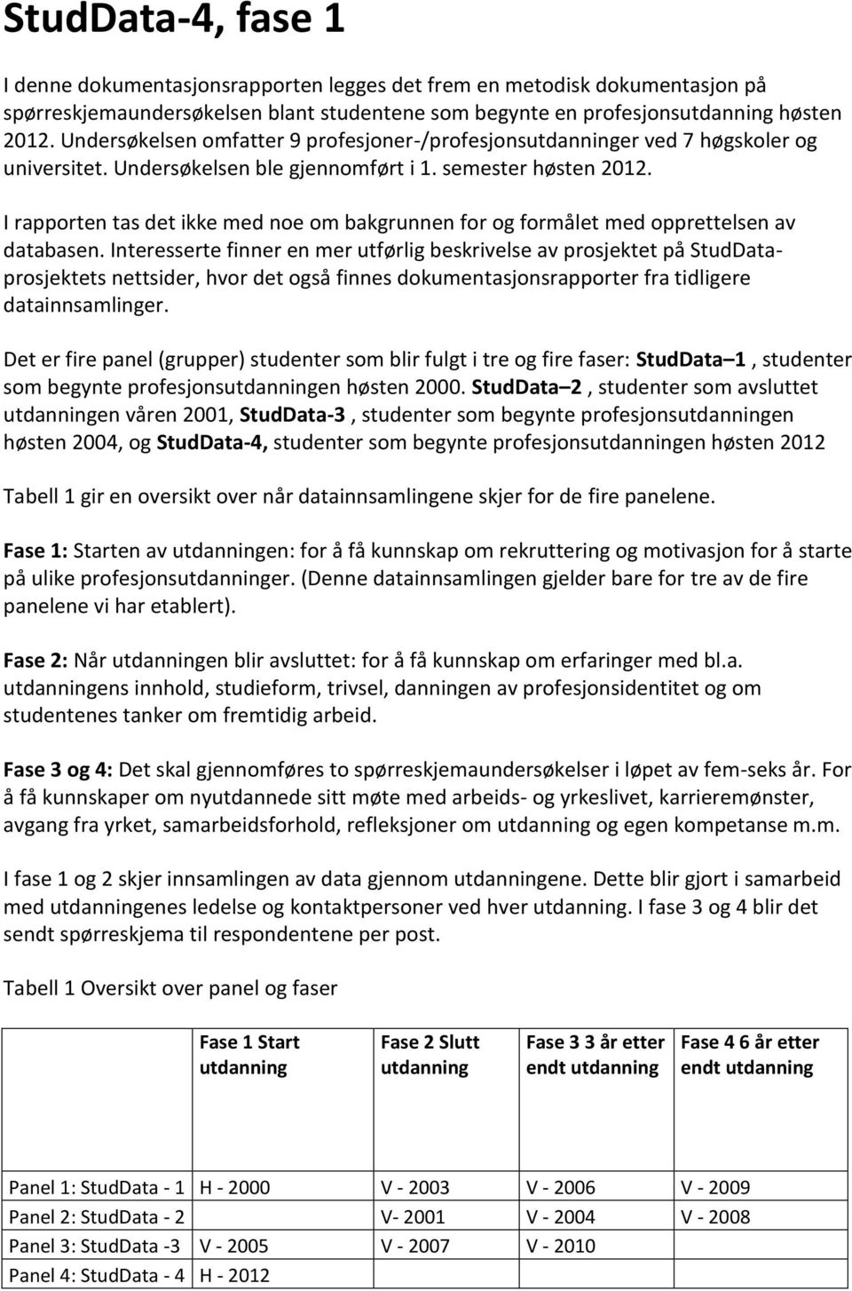 I rapporten tas det ikke med noe om bakgrunnen for og formålet med opprettelsen av databasen.