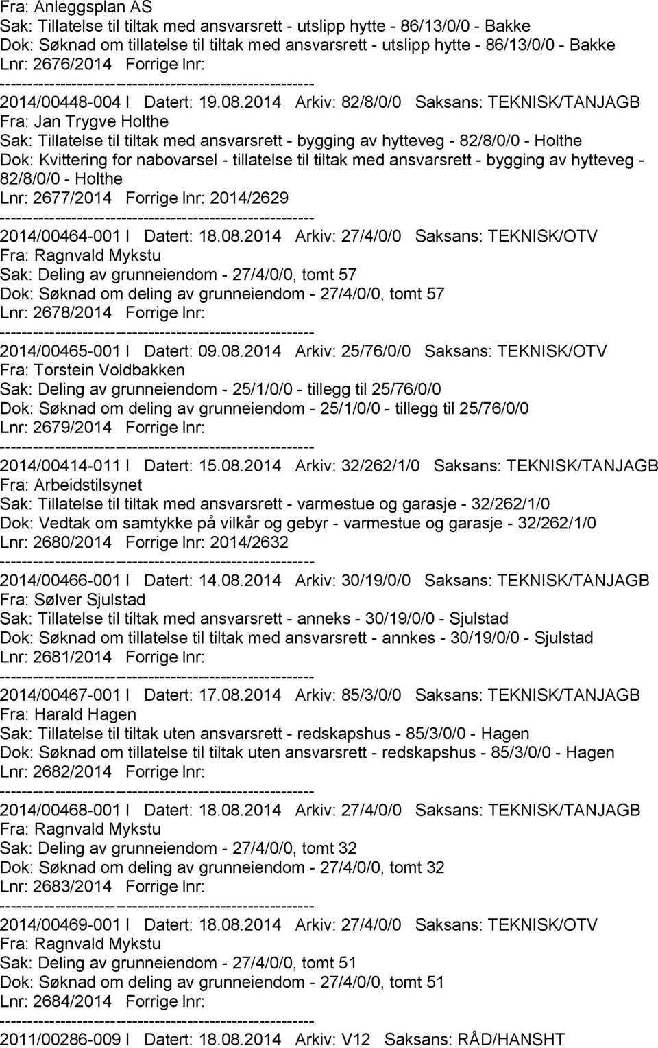 2014 Arkiv: 82/8/0/0 Saksans: TEKNISK/TANJAGB Fra: Jan Trygve Holthe Sak: Tillatelse til tiltak med ansvarsrett - bygging av hytteveg - 82/8/0/0 - Holthe Dok: Kvittering for nabovarsel - tillatelse