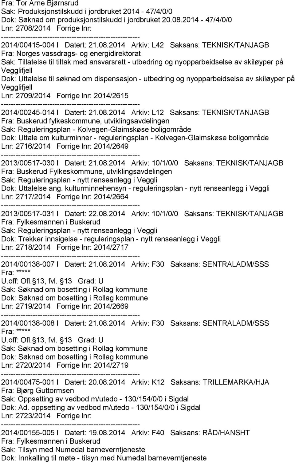 Uttalelse til søknad om dispensasjon - utbedring og nyopparbeidselse av skiløyper på Vegglifjell Lnr: 2709/2014 Forrige lnr: 2014/2615 2014/00245-014 I Datert: 21.08.