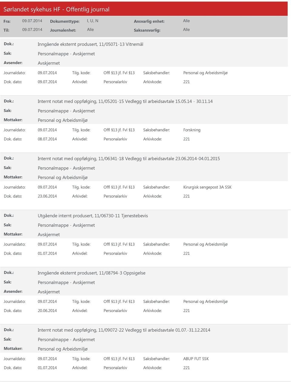 dato: 01.07.2014 Arkivdel: Personalarkiv Arkivkode: 221 Inngående eksternt produsert, 11/08794-3 Oppsigelse Dok. dato: 20.06.