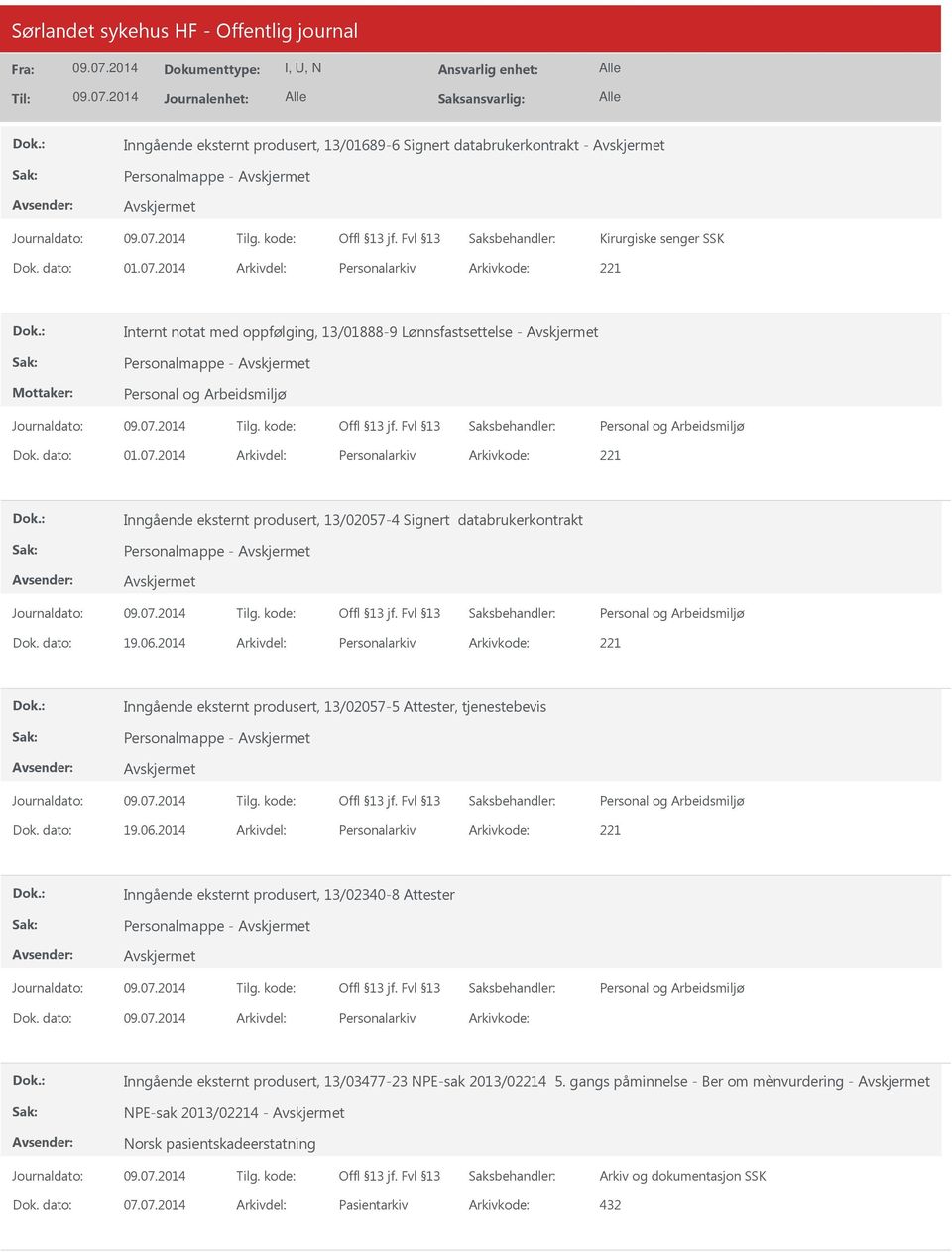 2014 Arkivdel: Personalarkiv Arkivkode: 221 Inngående eksternt produsert, 13/02057-4 Signert databrukerkontrakt Dok. dato: 19.06.