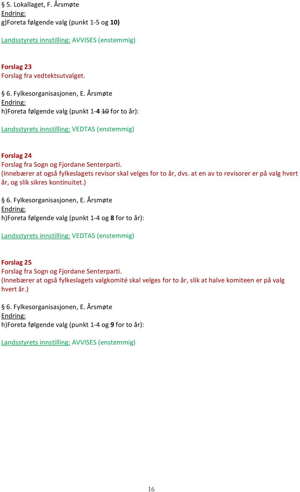 (Innebærer at også fylkeslagets revisor skal velges for to år, dvs. at en av to revisorer er på valg hvert år, og slik sikres kontinuitet.) 6. Fylkesorganisasjonen, E.