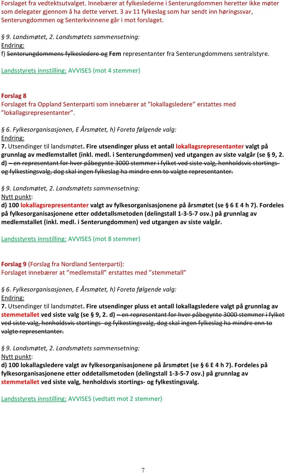 Landsmøtets sammensetning: Endring: f) Senterungdommens fylkesledere og Fem representanter fra Senterungdommens sentralstyre.