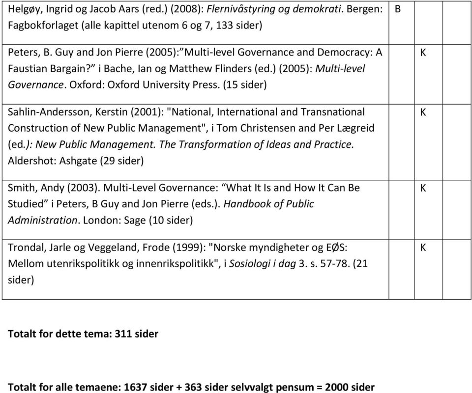 (15 Sahlin-Andersson, erstin (2001): "National, International and Transnational Construction of New Public Management", i Tom Christensen and Per Lægreid (ed.): New Public Management.