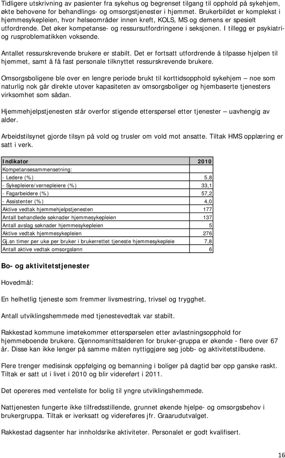 I tillegg er psykiatriog rusproblematikken voksende. Antallet ressurskrevende brukere er stabilt.