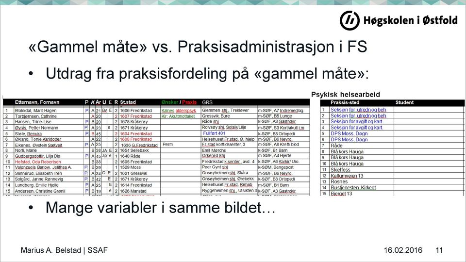 praksisfordeling på «gammel måte»: