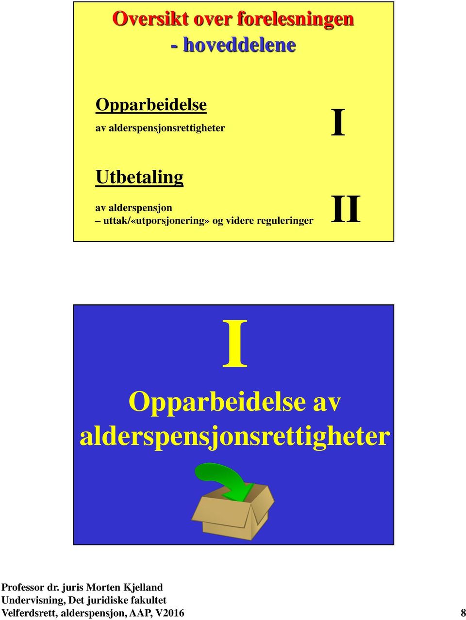 uttak/«utporsjonering» og videre reguleringer II I