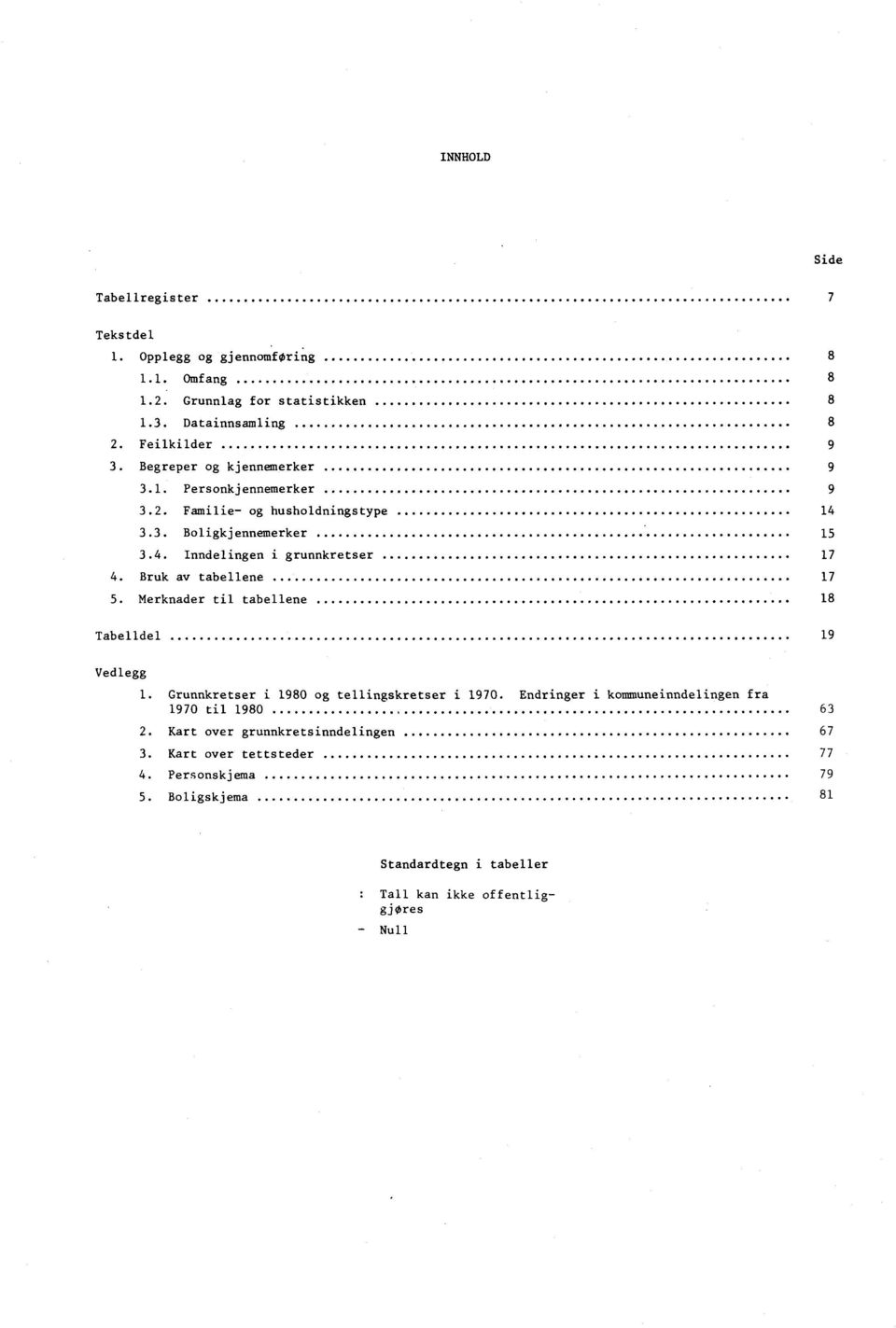 Bruk av tabellene 7. Merknader til tabellene 8 Tabelldel 9 Vedlegg. Grunnkretser i 980 og tellingskretser i 970.