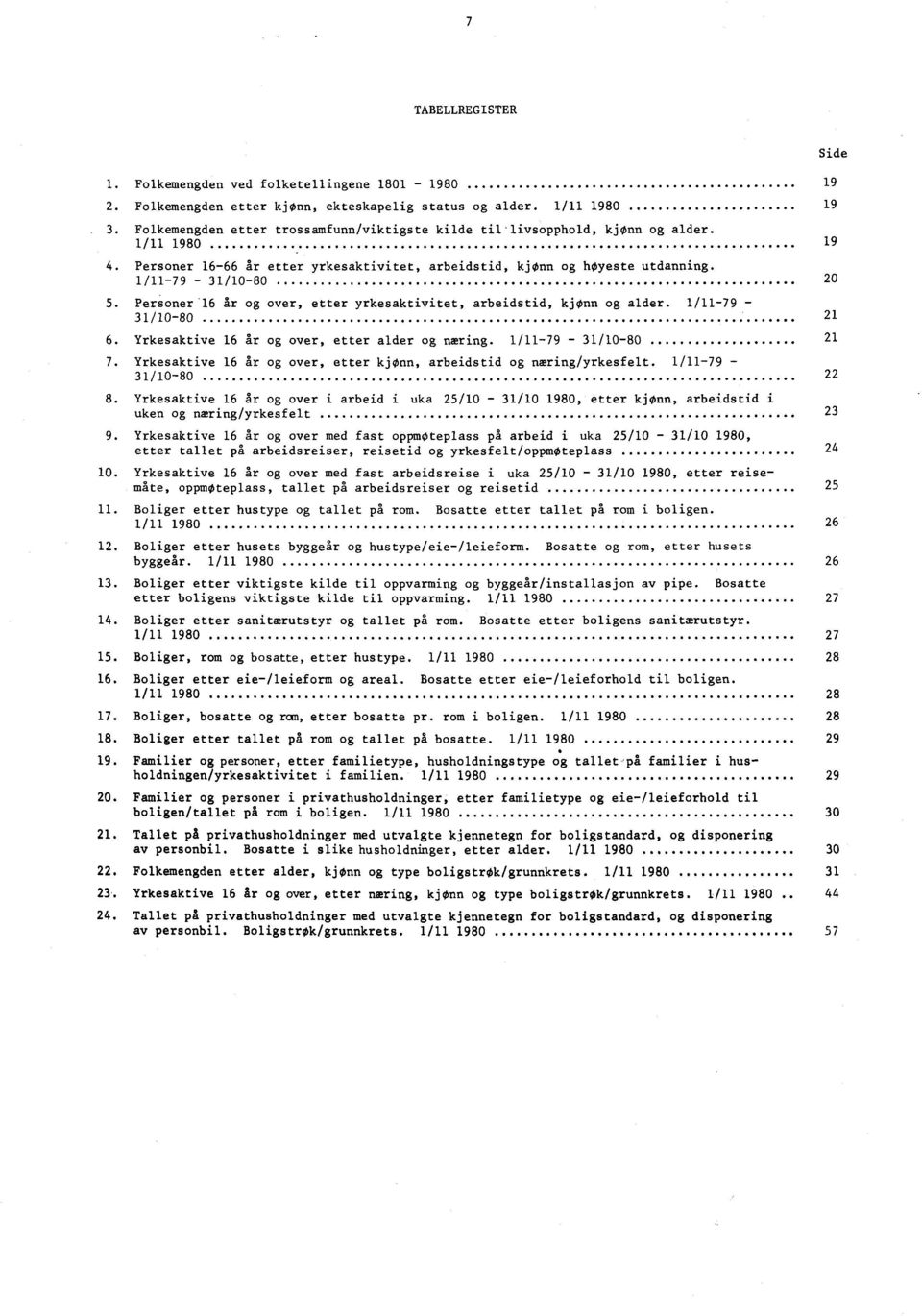 /79 /080 6. Yrkesaktive 6 år og over, etter alder og næring. /79 /080 7. Yrkesaktive 6 år og over, etter kjønn, arbeidstid og næring/yrkesfelt. /79 /080 8.