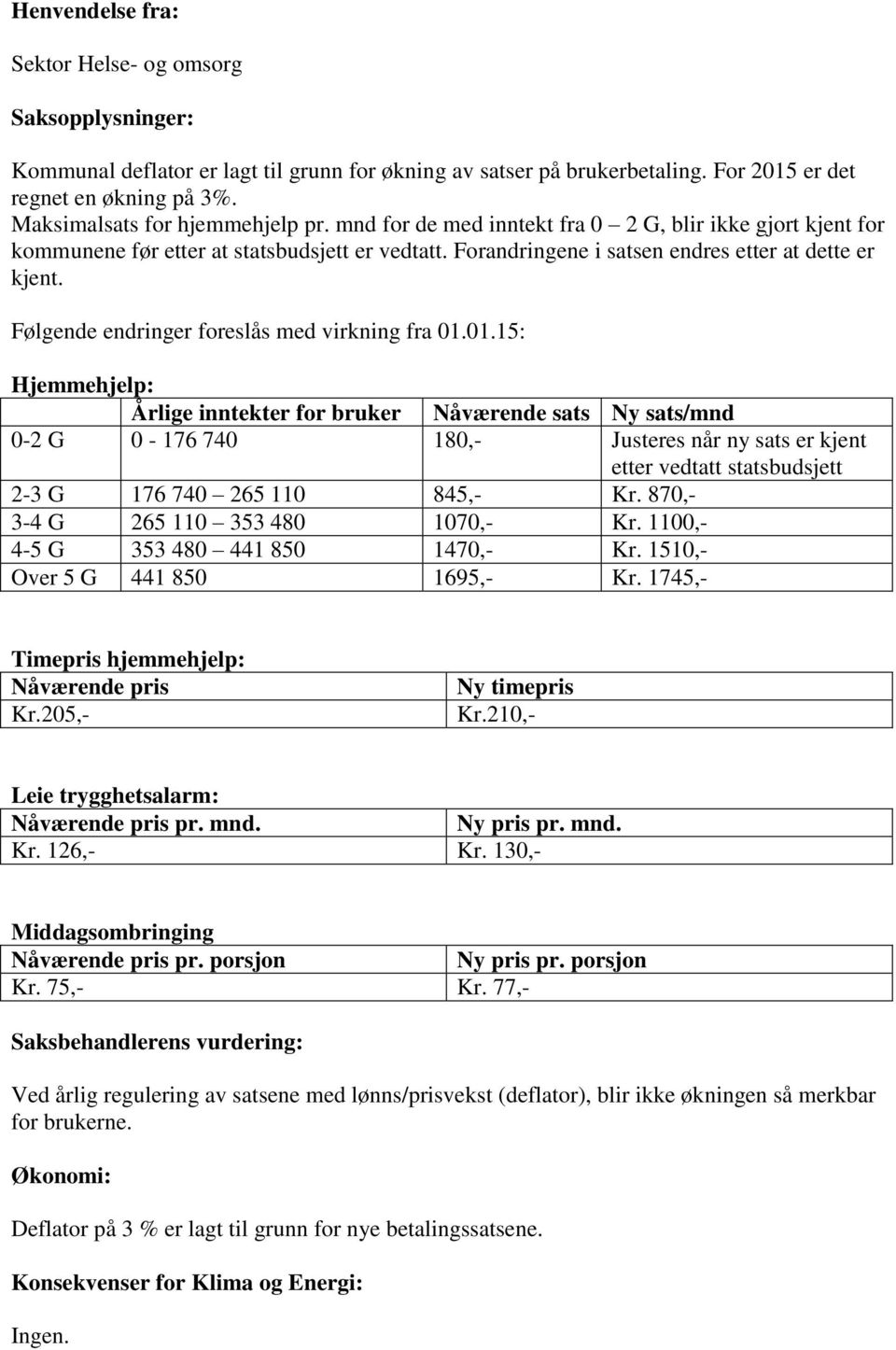 Følgende endringer foreslås med virkning fra 01.