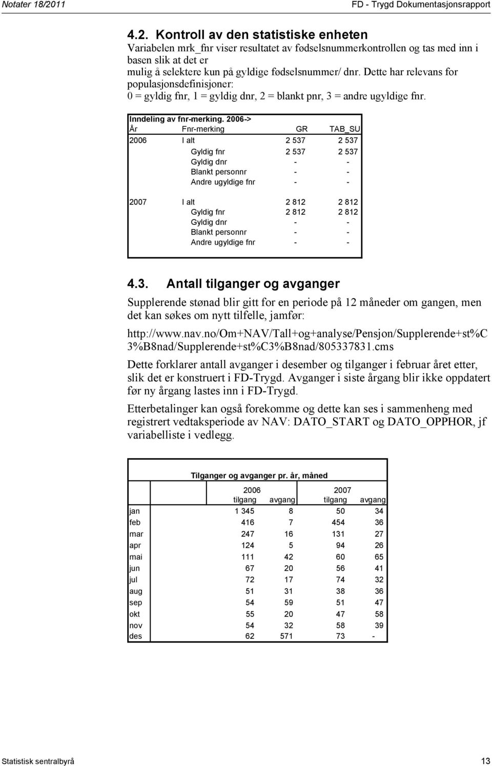 Kontroll av den statistiske enheten Variabelen mrk_fnr viser resultatet av fødselsnummerkontrollen og tas med inn i basen slik at det er mulig å selektere kun på gyldige fødselsnummer/ dnr.