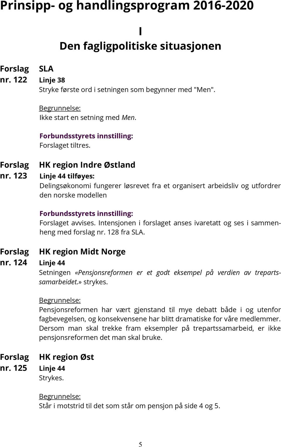 123 HK region Indre Østland Linje 44 tilføyes: Delingsøkonomi fungerer løsrevet fra et organisert arbeidsliv og utfordrer den norske modellen et avvises.