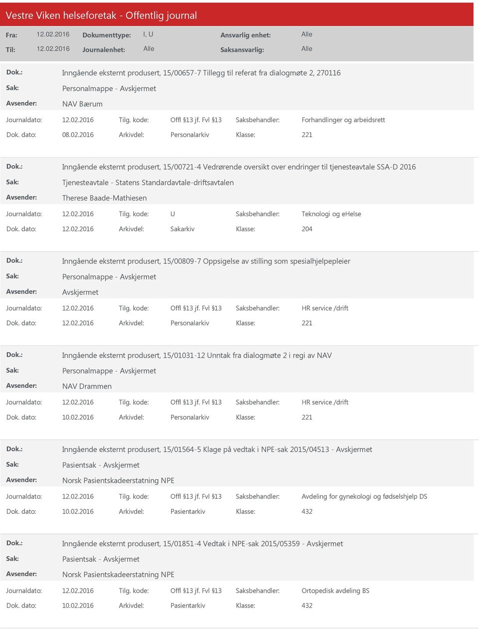 Baade-Mathiesen Teknologi og ehelse Dok. dato: Arkivdel: Sakarkiv 204 Inngående eksternt produsert, 15/00809-7 Oppsigelse av stilling som spesialhjelpepleier Personalmappe - Dok.