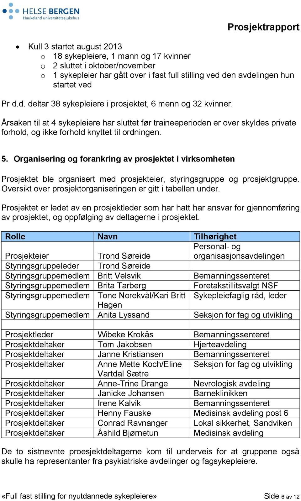 Årsaken til at 4 sykepleiere har sluttet før traineeperioden er over skyldes private forhold, og ikke forhold knyttet til ordningen. 5.