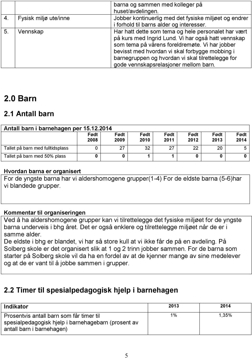 Vi har jobber bevisst med hvordan vi skal forbygge mobbing i barnegruppen og hvordan vi skal tilrettelegge for gode vennskapsrelasjoner mellom barn. 2.0 Barn 2.