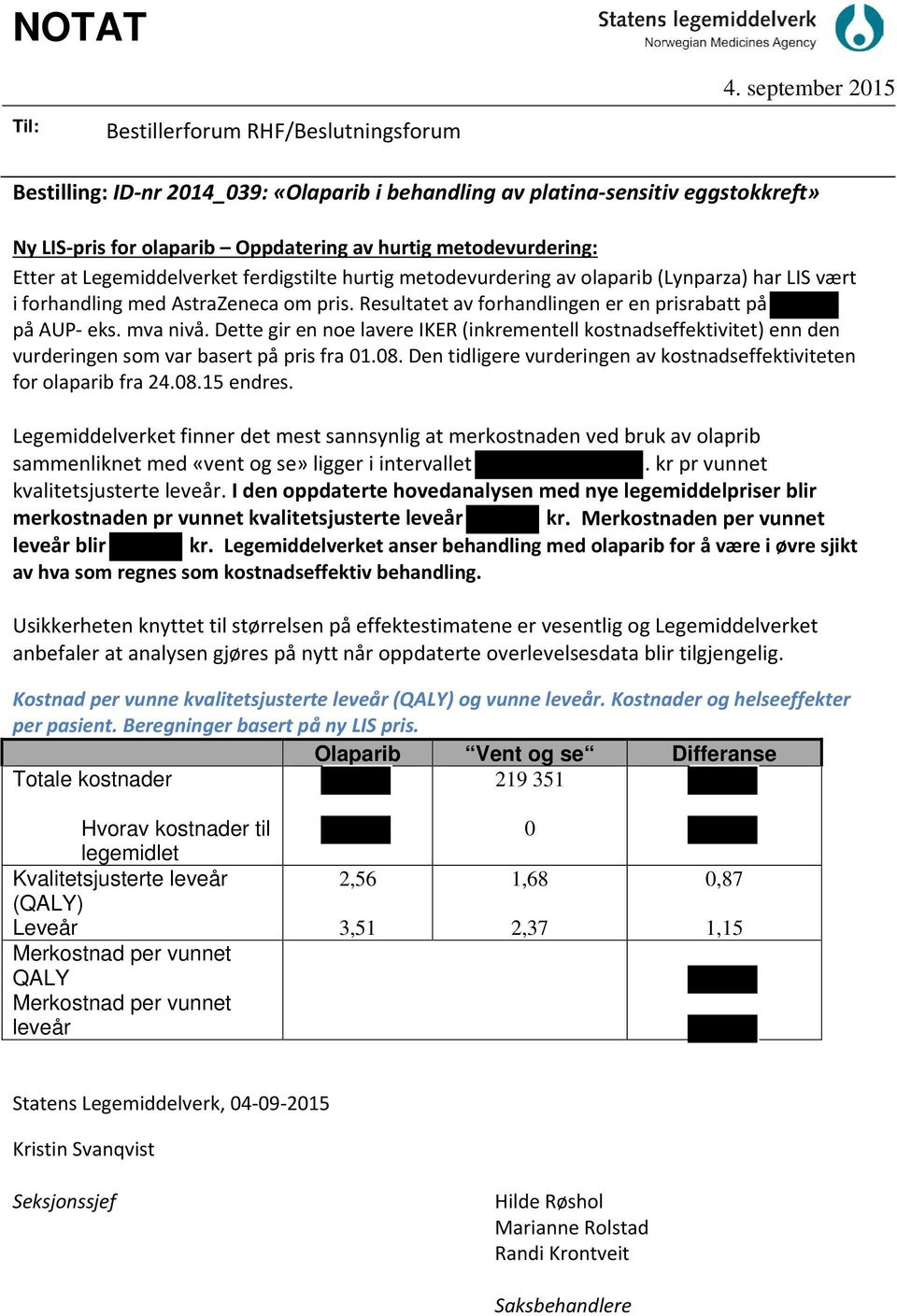 metodevurdering: Etter at Legemiddelverket ferdigstilte hurtig metodevurdering av olaparib (Lynparza) har LIS vært i forhandling med AstraZeneca om pris.