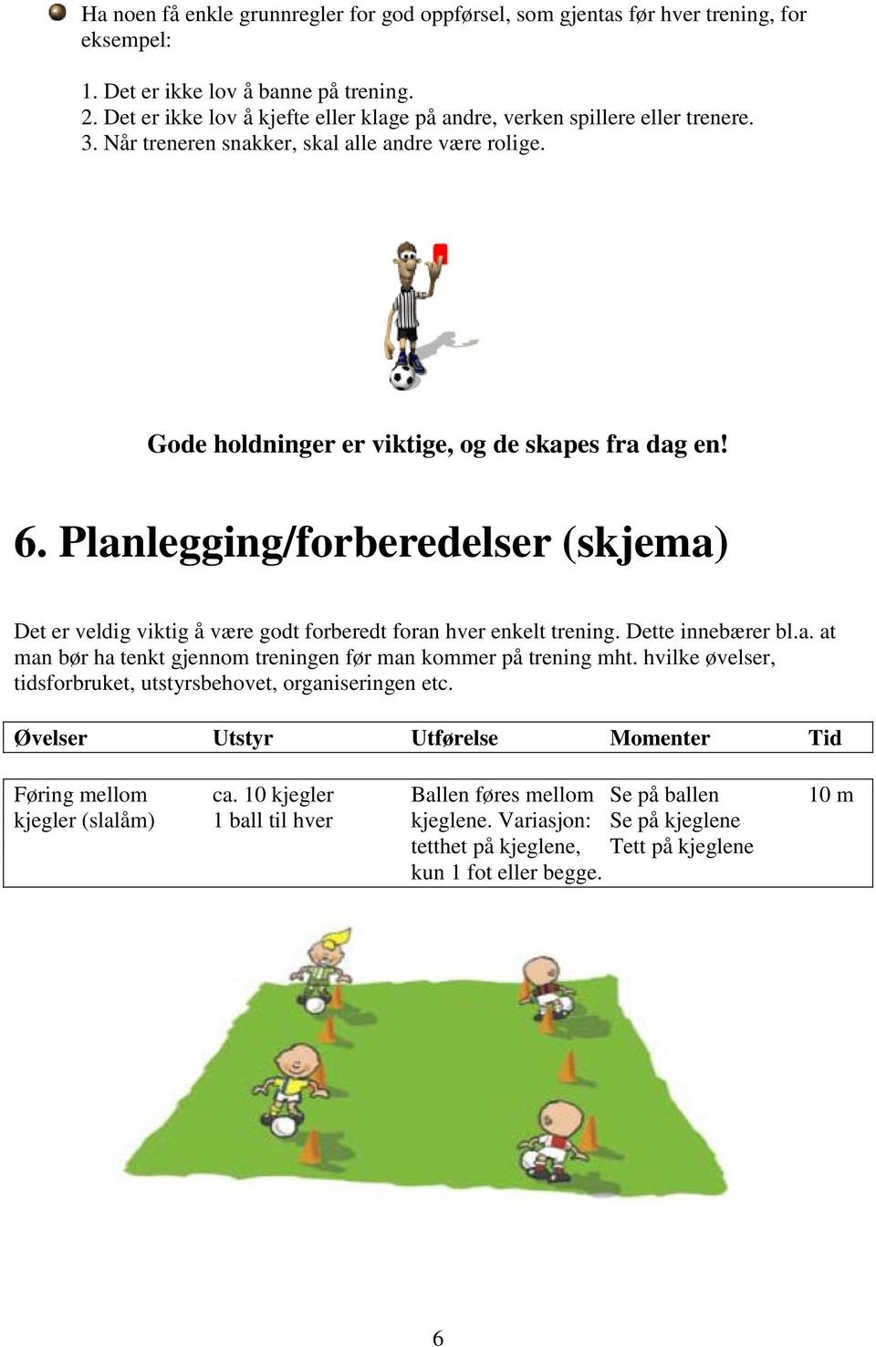 Planlegging/forberedelser (skjema) Det er veldig viktig å være godt forberedt foran hver enkelt trening. Dette innebærer bl.a. at man bør ha tenkt gjennom treningen før man kommer på trening mht.