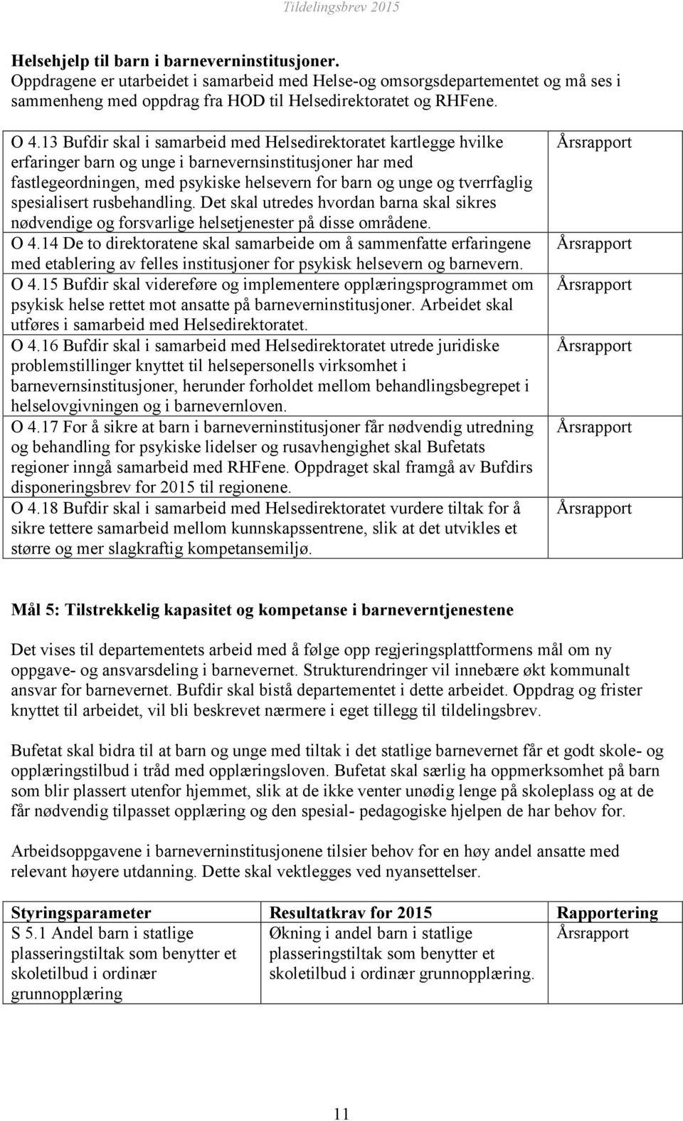 spesialisert rusbehandling. Det skal utredes hvordan barna skal sikres nødvendige og forsvarlige helsetjenester på disse områdene. O 4.