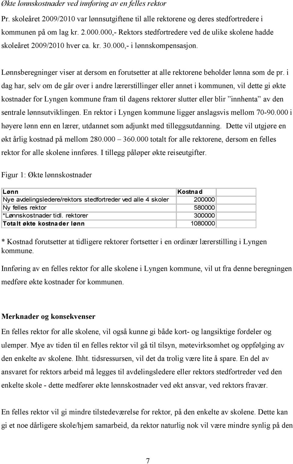 Lønnsberegninger viser at dersom en forutsetter at alle rektorene beholder lønna som de pr.