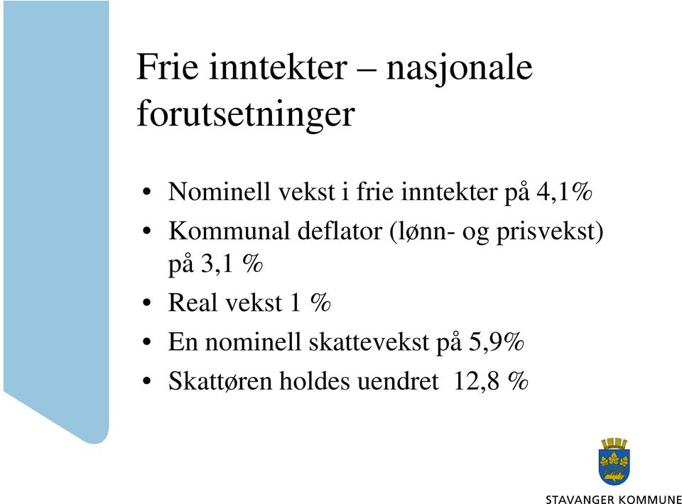 (lønn- og prisvekst) på 3,1 % Real vekst 1 % En