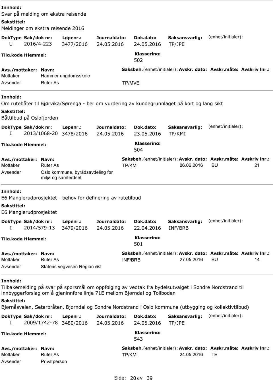 Avs./mottaker: Navn: Saksbeh. Avskr. dato: Avskr.måte: Avskriv lnr.: TP/KM 06.