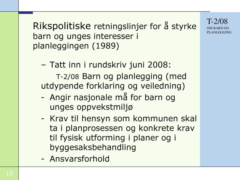 Angir nasjonale må for barn og unges oppvekstmiljø - Krav til hensyn som kommunen skal ta i planprosessen og