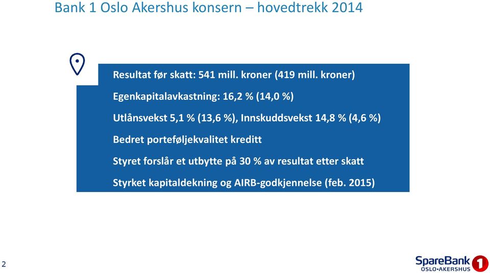 kroner) Egenkapitalavkastning: 16,2 % (14,0 %) Utlånsvekst 5,1 % (13,6 %),