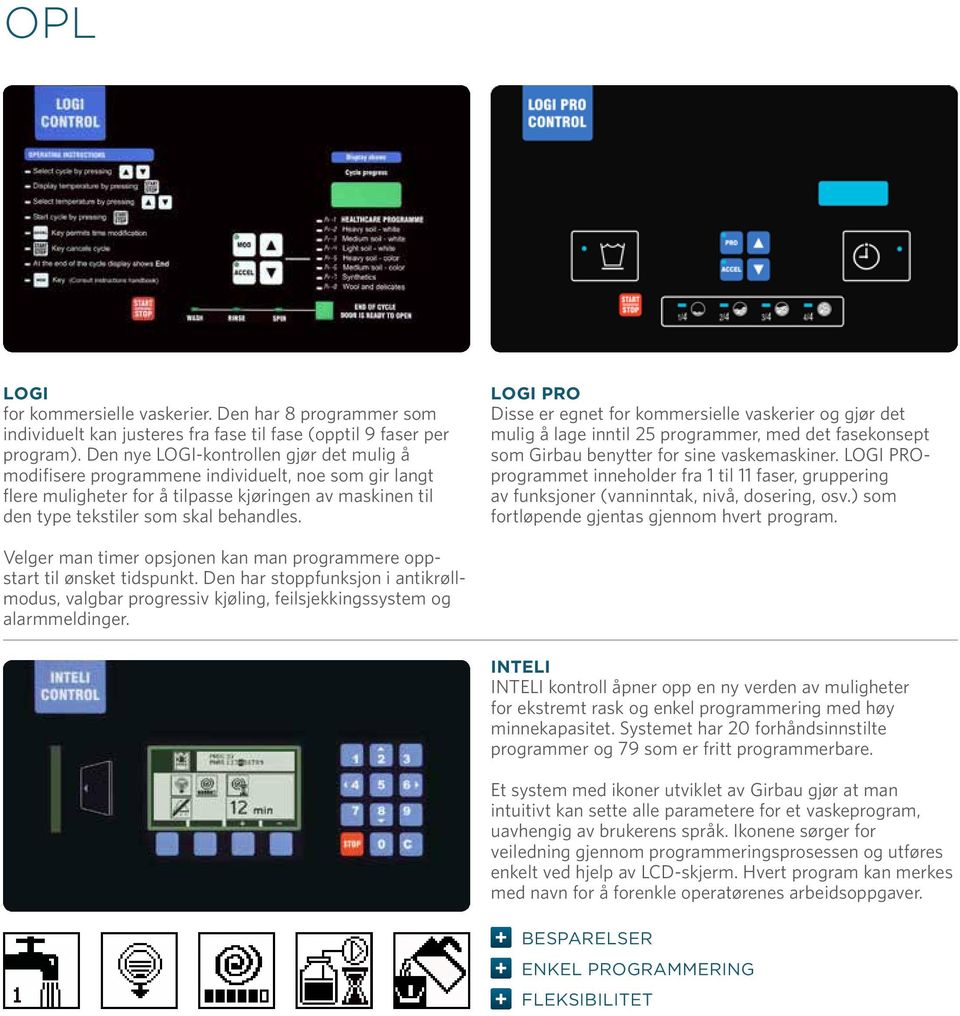 LOGI PRO Disse er egnet for kommersielle vaskerier og gjør det mulig å lage inntil 25 programmer, med det fasekonsept som Girbau benytter for sine vaskemaskiner.