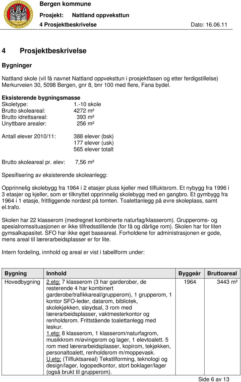 -10 skole Brutto skoleareal: 4272 m² Brutto idrettsareal: 393 m² Unyttbare arealer: 256 m² Antall elever 2010/11: 388 elever (bsk) 177 elever (usk) 565 elever totalt Brutto skoleareal pr.