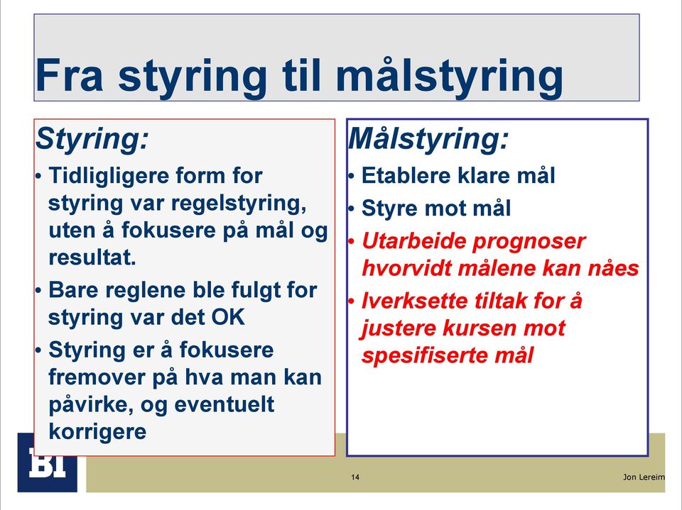 Bare reglene ble fulgt for styring var det OK Styring er å fokusere fremover på hva man kan