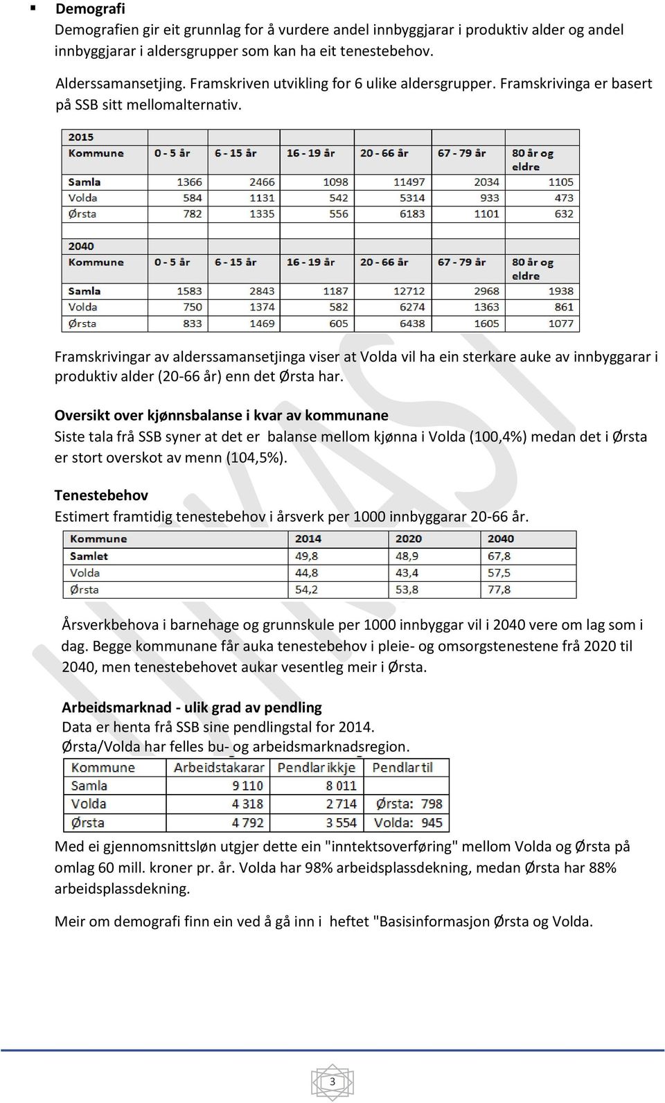 Framskrivingar av alderssamansetjinga viser at Volda vil ha ein sterkare auke av innbyggarar i produktiv alder (20-66 år) enn det Ørsta har.