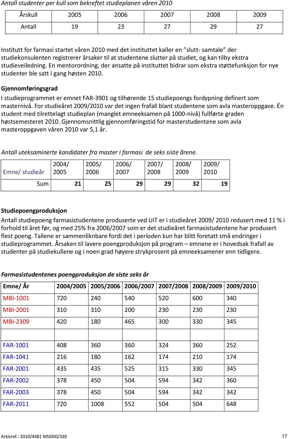 En mentorordning, der ansatte på instituttet bidrar som ekstra støttefunksjon for nye studenter ble satt i gang høsten 2010.