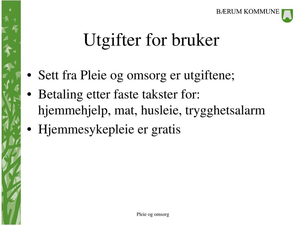 takster for: hjemmehjelp, mat,