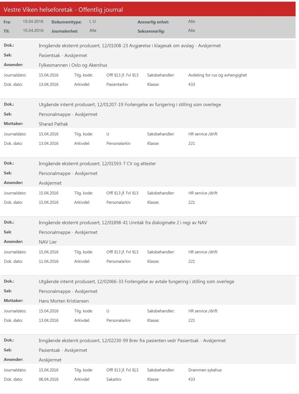 2016 Arkivdel: Personalarkiv Inngående eksternt produsert, 12/01593-7 CV og attester Personalmappe - Dok.