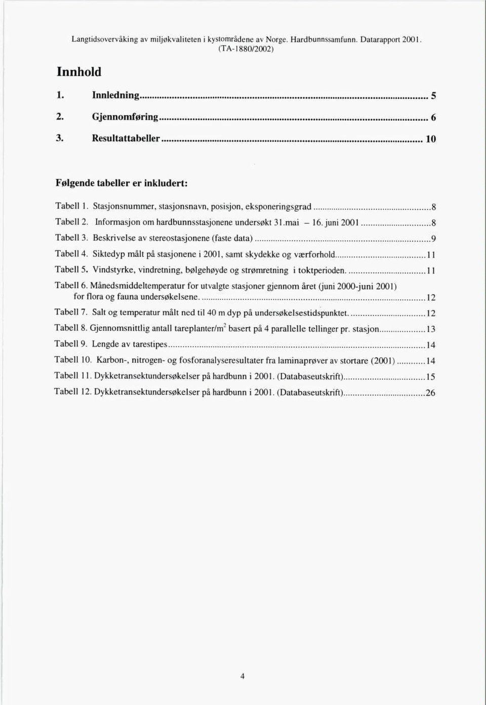 Beskrivelse av stereostasjonene (faste data) 9 Tabell. Siktedyp målt på stasjonene i 00, samt skydekke og værforhold Tabell 5.