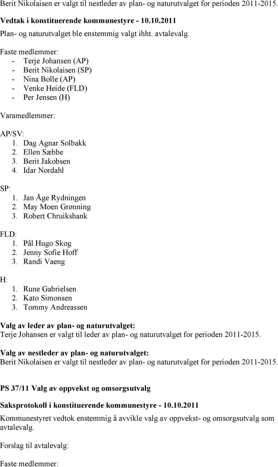 Jan Åge Rydningen 2. May Moen Grønning 3. Robert Chruikshank FLD: 1. Pål Hugo Skog 2. Jenny Sofie Hoff 3. Randi Vaeng H: 1. Rune Gabrielsen 2. Kato Simonsen 3.