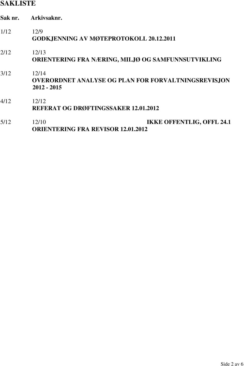 OG SAMFUNNSUTVIKLING 3/12 12/14 OVERORDNET ANALYSE OG PLAN FOR FORVALTNINGSREVISJON