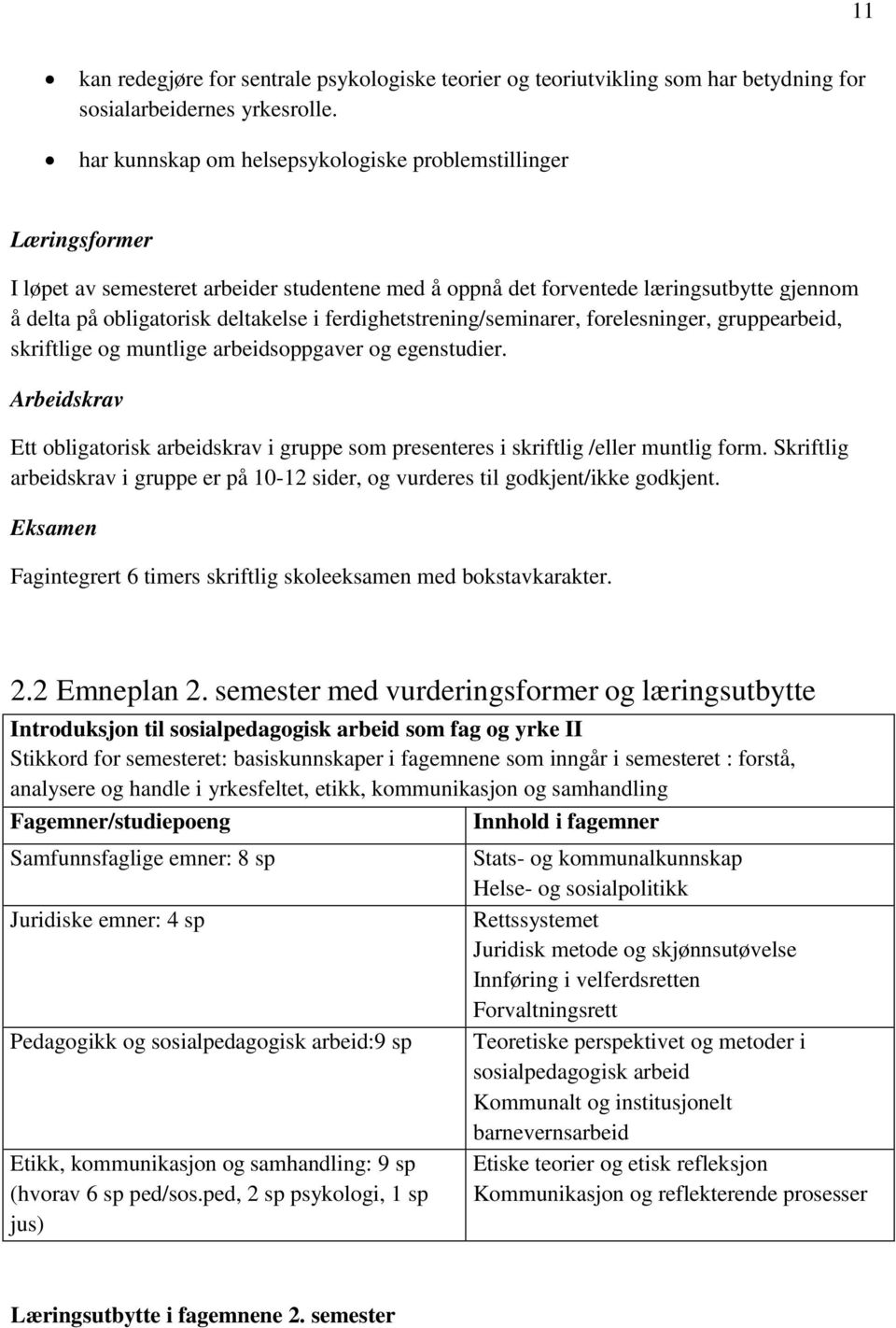 ferdighetstrening/seminarer, forelesninger, gruppearbeid, skriftlige og muntlige arbeidsoppgaver og egenstudier.