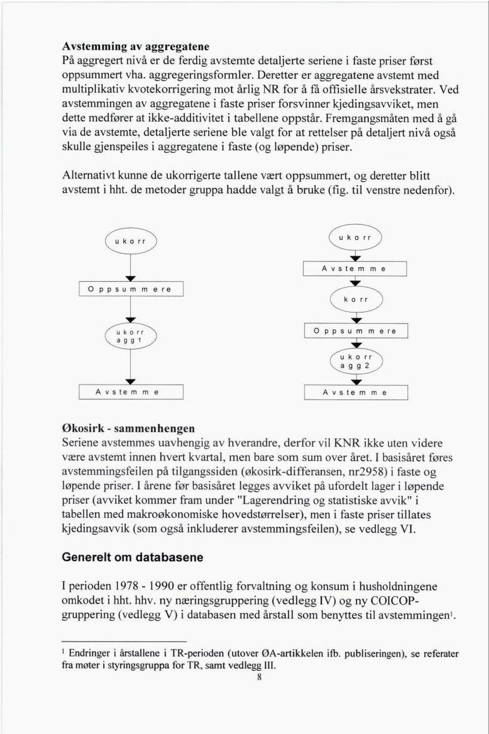 Ved avstemmingen av aggregatene i faste priser forsvinner kjedingsavviket, men dette medfører at ikke-additivitet i tabellene oppstår.