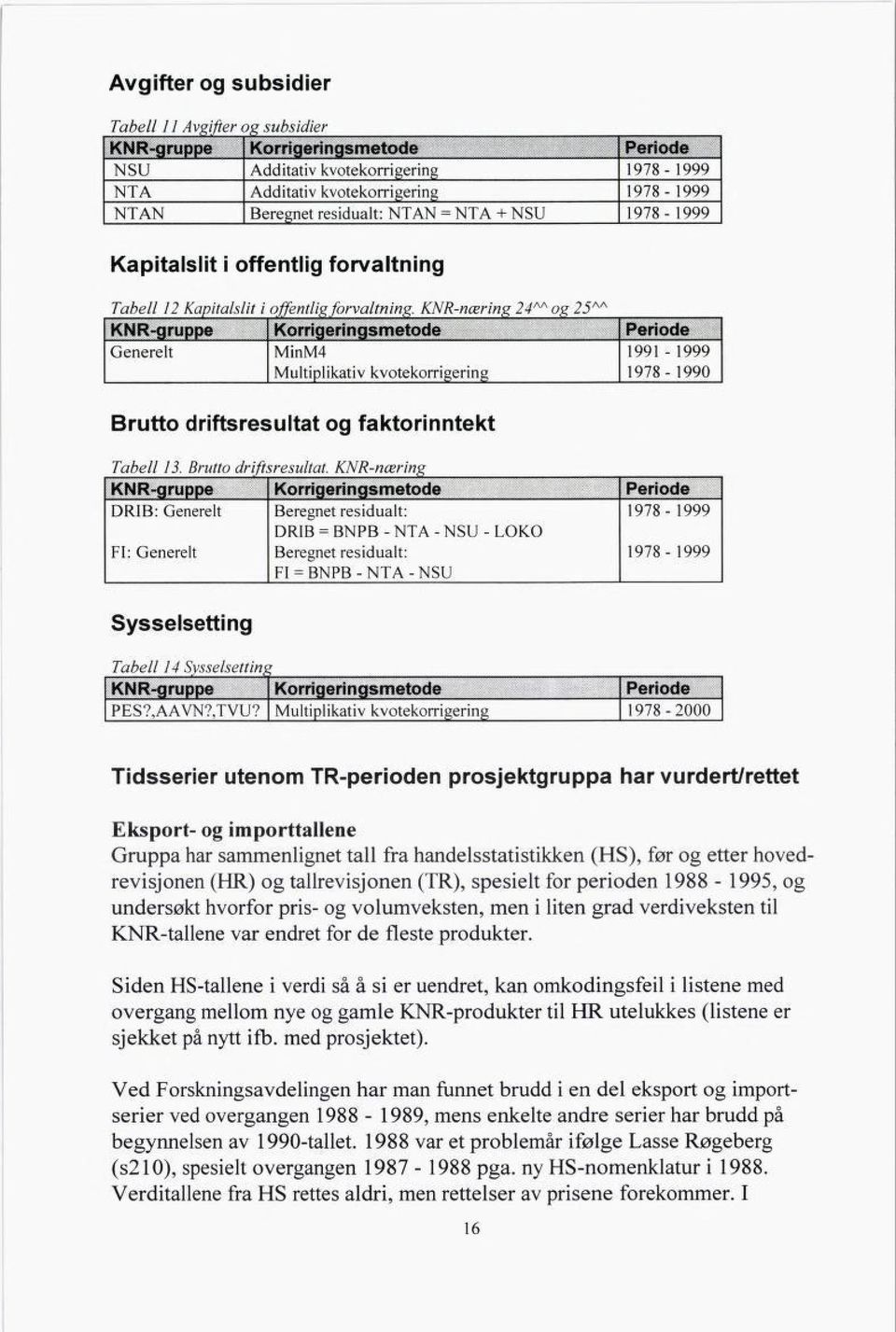 pris- og volumveksten, men i liten grad verdiveksten til KNR-tallene var endret for de fleste produkter.