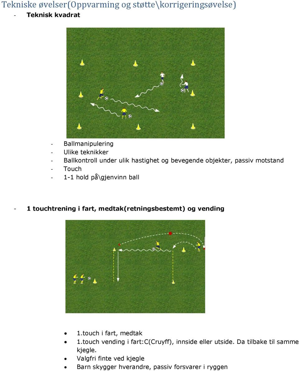 touchtrening i fart, medtak(retningsbestemt) og vending 1.touch i fart, medtak 1.