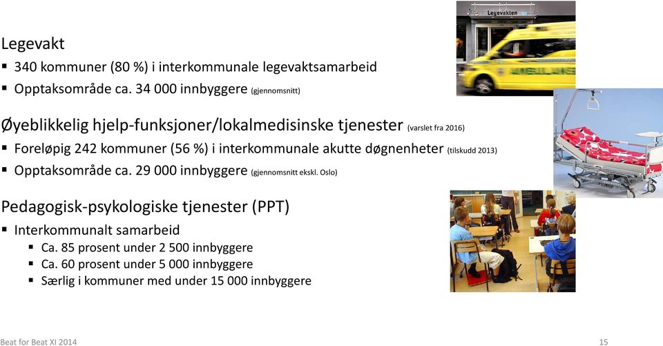 %) i interkommunale akutte døgnenheter (tilskudd 2013) Opptaksområde ca. 29 000 innbyggere (gjennomsnitt ekskl.